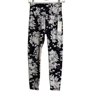 Balance Collection Womens Floral High Waist Leggings Black White Dry-Wik Small